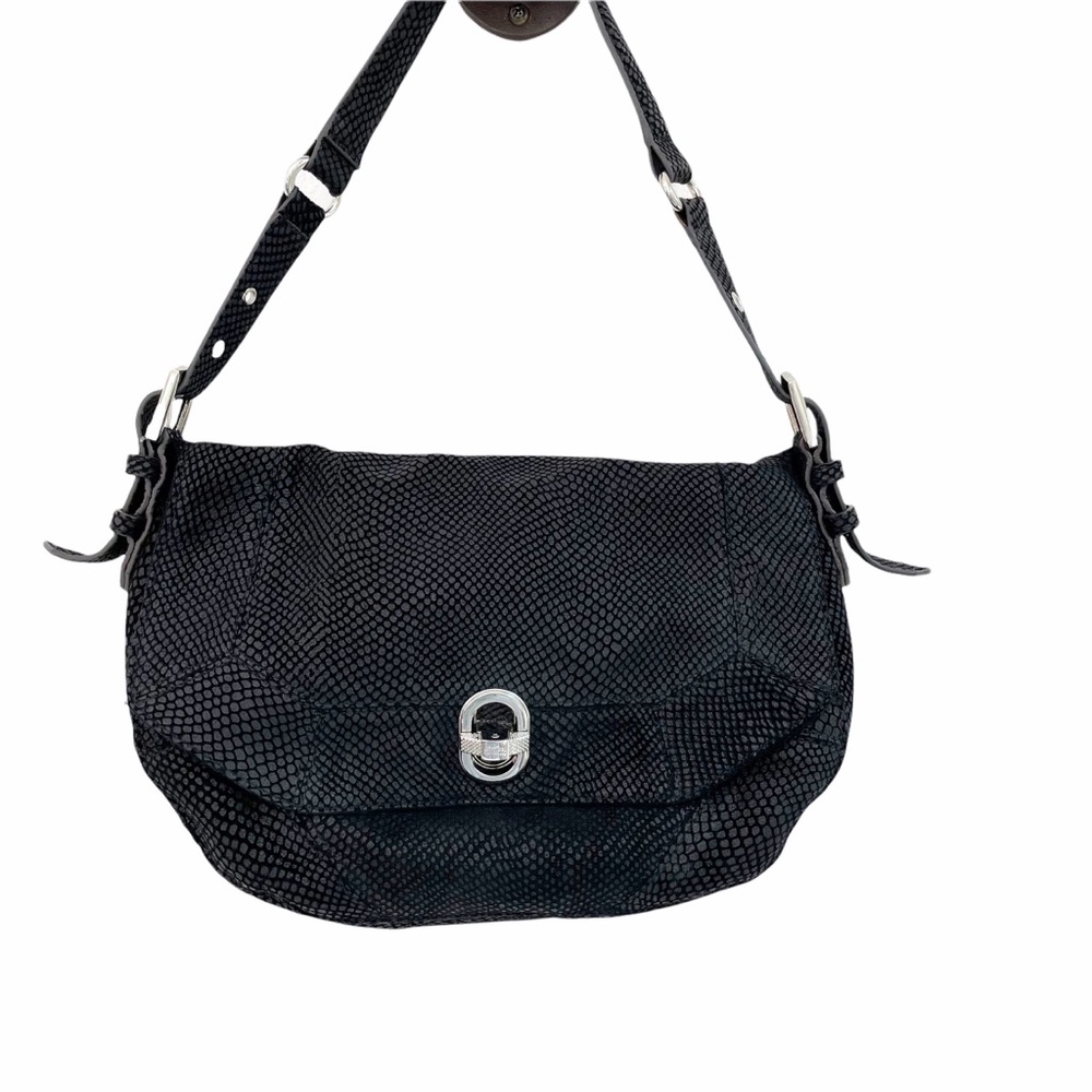 Aimee Kestenberg Rocco Lizard Embossed Leather Shoulder Bag Black Handbag